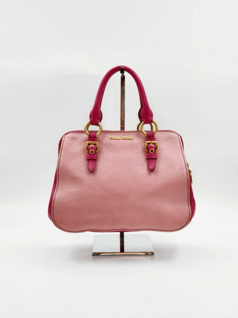 Miu Miu Two-Tone Pink Madras Leather Dome Satchel Crossbody Bag